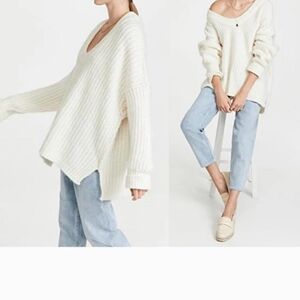 Free People Blue Bell Oversized Ivory Chunky Knit Sweater NWT